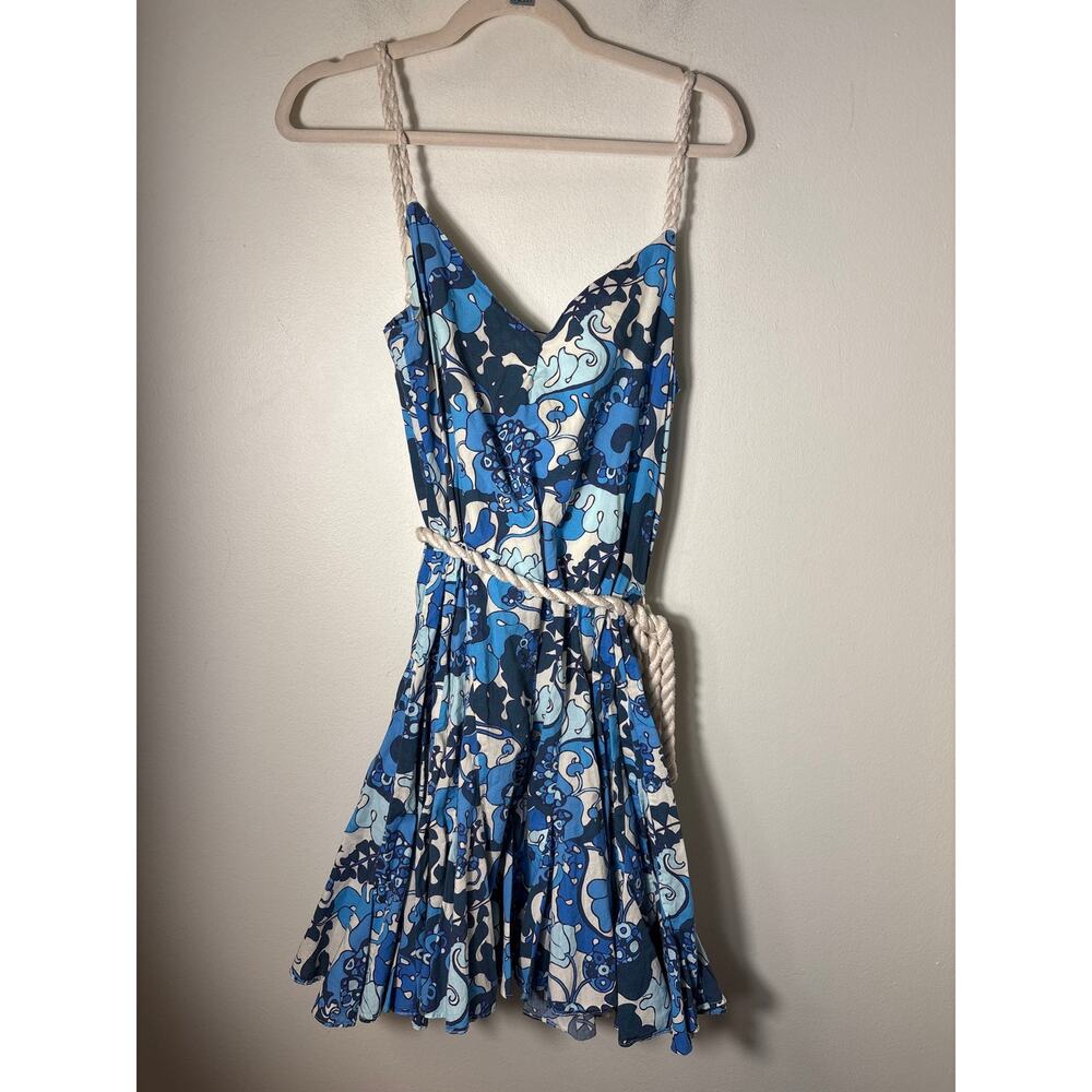 Rhode Blue and White Rope V Neck Mini Dresss Sz M